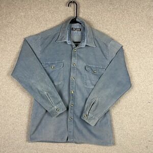 The Bon Vtg Mens Corduroy Button Down Shirt Slate Blue Long Sleeve Medium